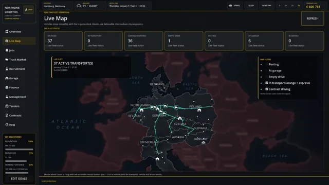 European Truck Manager — Live fleet map