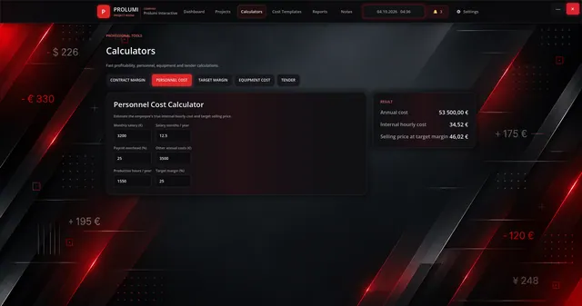 Project Room — Personnel calculator